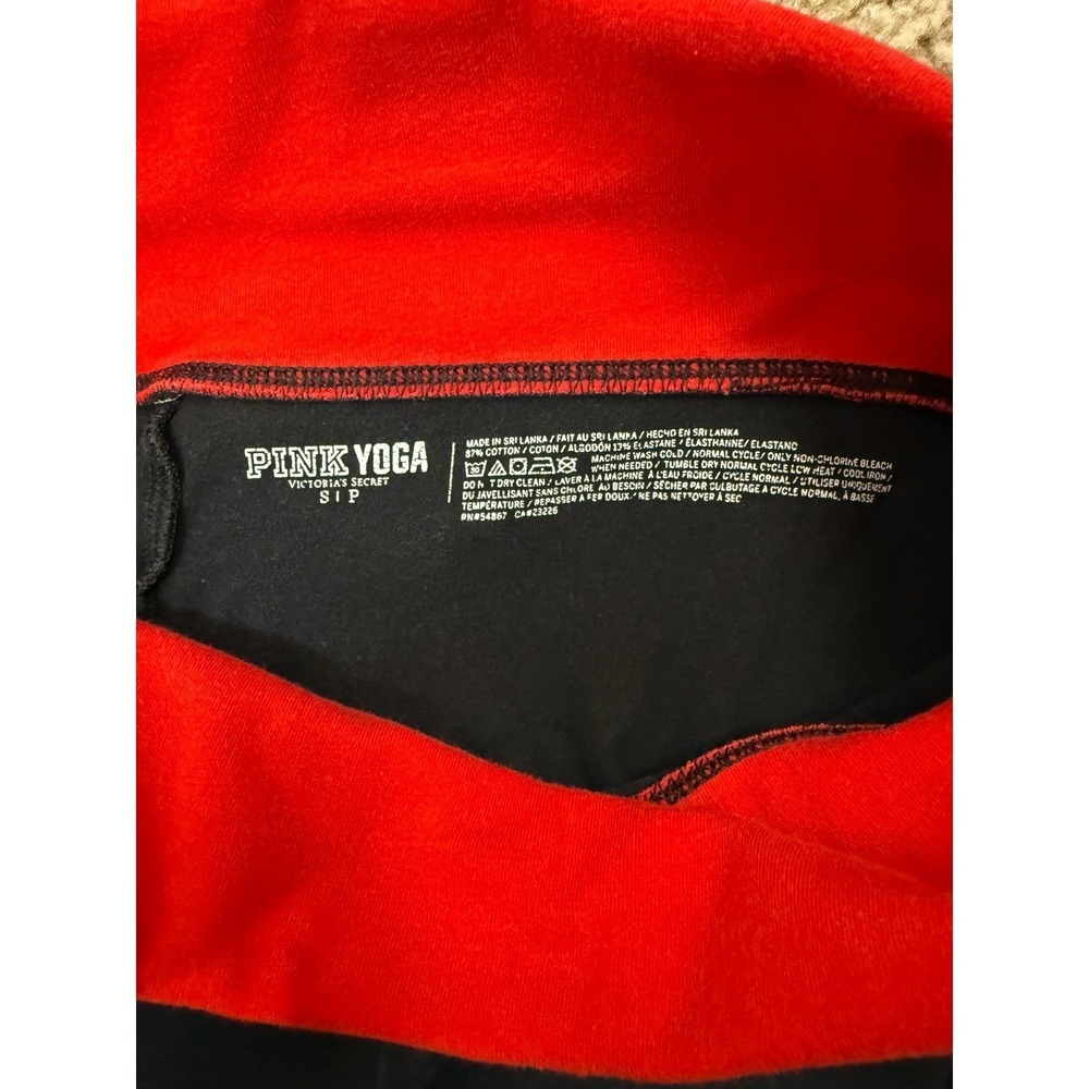 PINK Leggings Women Small Black Red Fold-Over Waistband Y2K Yoga Pants - Picture 4 of 4